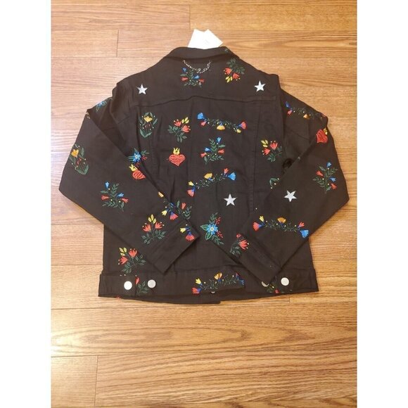 Lifted Anchors Rialto Jacket Black Denim Mens Small Embroidered Flowers Hearts - Picture 11 of 11